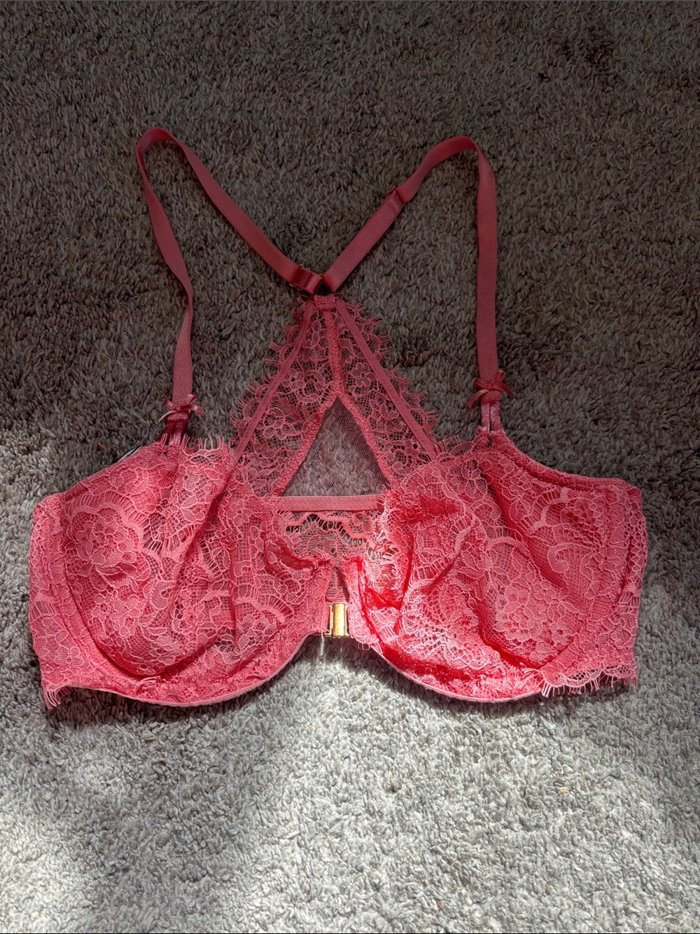 Lace Underwire Bralette in Coral Pink